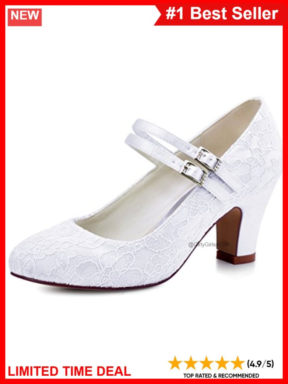 Lace Mary Jane Pumps 3 Inch Block Heel Ankle Strap Wedding Shoes